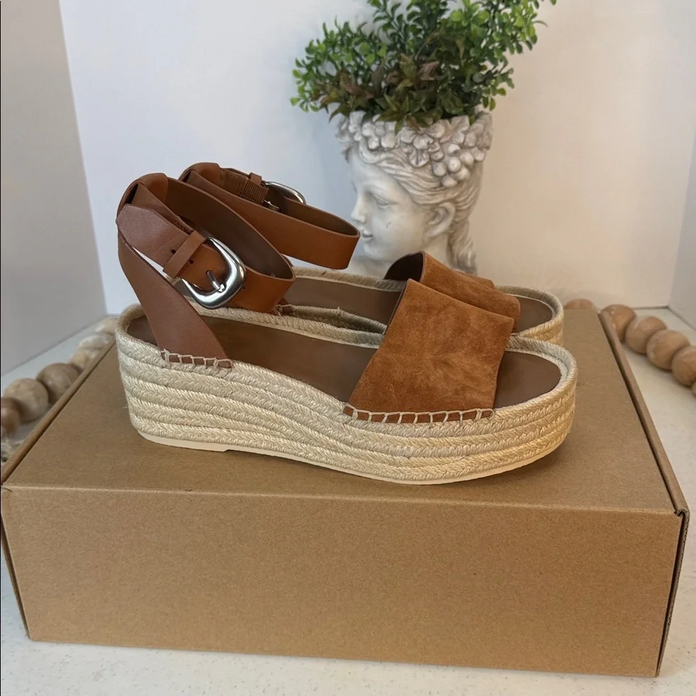 Vince Belisa Ankle Strap Leather/suede Espadrille Platform Wedge Sandal Sz 8